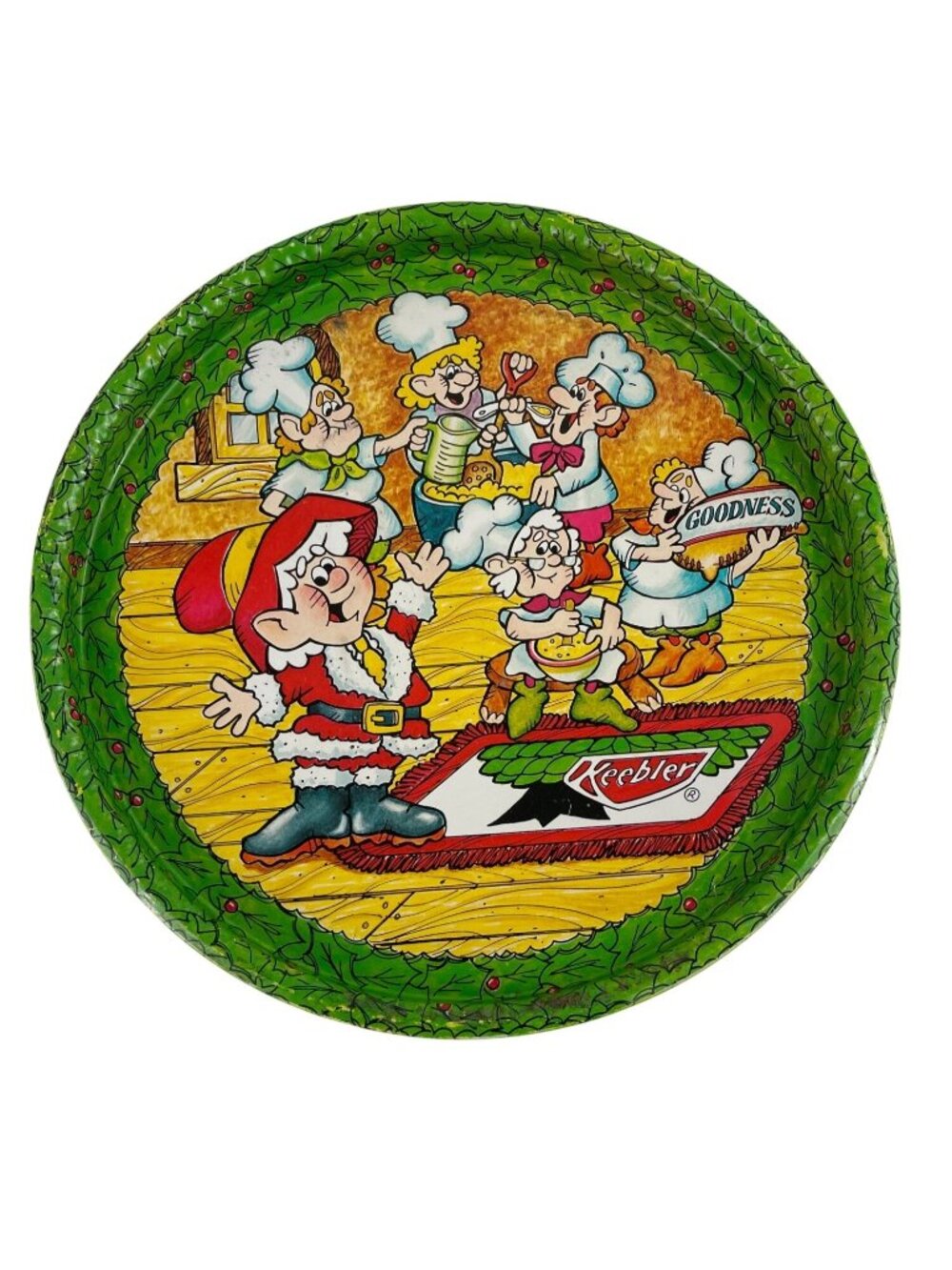 Keebler Elf Christmas Metal 10.5" Serving Tray With Santa & Baking Elves